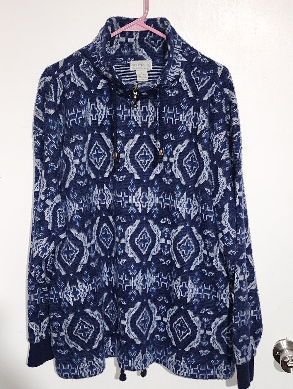 Sostanza Vintage Navy and Light Blue Geometric Aztec Half-Zip Pullover